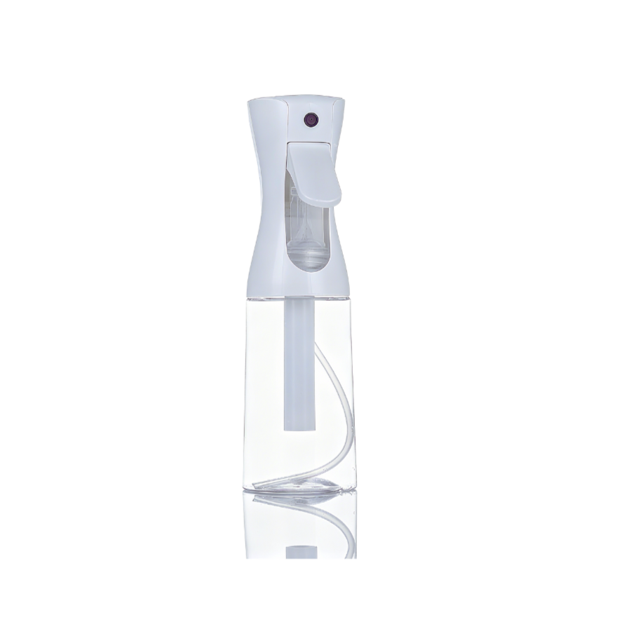BeautéSync® Hair Salon Spray Bottle front view refillable continuous mist sprayer with transparent design and secure cap
